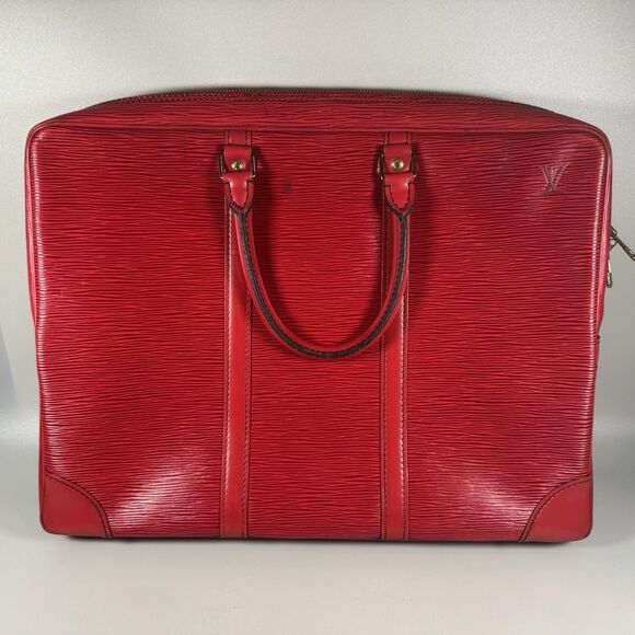LOUIS VUITTON Porte-Documents Voyage Red Epi Leather Briefcase Bag - Picture 1 of 13